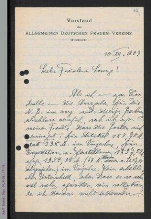 Brief von Elsbeth Krukenberg an Helene Lange