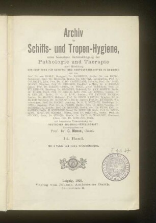 14.1910: Archiv für Schiffs- und Tropenhygiene