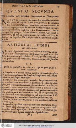 QUAESTIO SECUNDA. De Motibus deservientibus generationi ac corruptioni