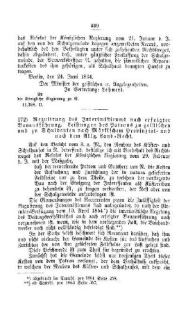 Regulirung des Interimisticums nach erfolgter Bauausführung. Leistungen des Patrons zu geistlichen und zu Schulbauten nach Märkischem Provinzial- und nach dem Allg. Land-Recht : [IV. Elementarschulwesen]