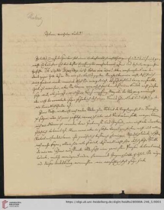 Korrespondenz Heinrich Rettig / Carl Ullmann: Brief von Heinrich Rettig an Carl Ullmann