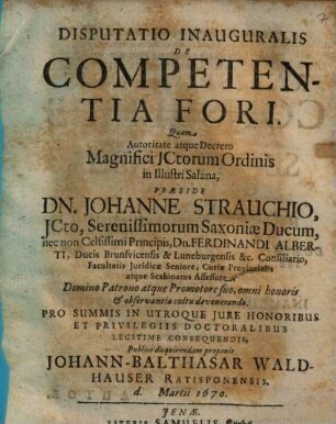 Disputatio Inauguralis De Competentia Fori