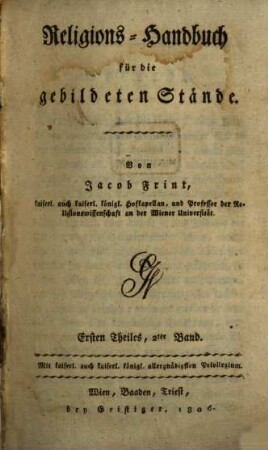 Handbuch der Religions-Wissenschaft für die Candidaten der Philosophie. 1,2