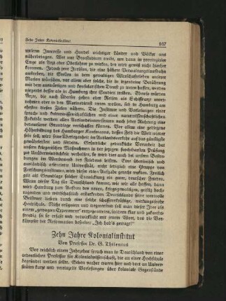 Zehn Jahre Kolonialinstitut