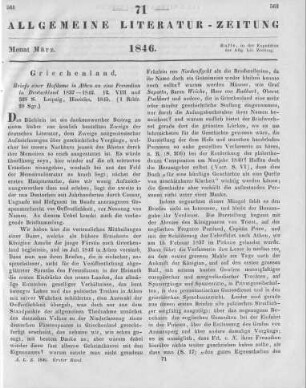 Nordenflycht, J. : Briefe einer Hofdame in Athen an eine Freundin in Deutschland 1837-1842. Leipzig: Hinrichs 1845