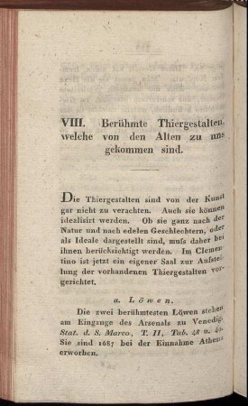 VIII. Berühmte Thiergestalten, welche von den Alten zu uns gekommen sind.