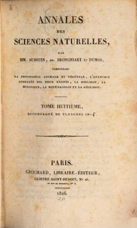 Annales des sciences naturelles. 8, 8. 1826