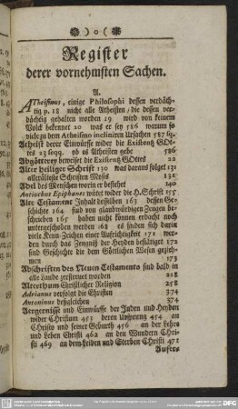 Register derer vornehmsten Sachen