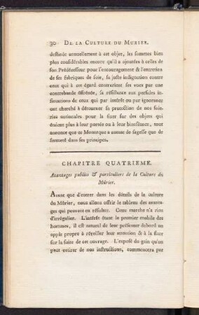 Chapitre Quartieme. Avantages publics & particuliers de la Culture du Mûrier