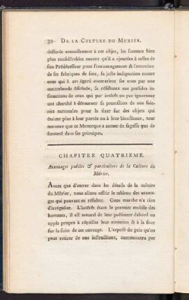 Chapitre Quartieme. Avantages publics & particuliers de la Culture du Mûrier