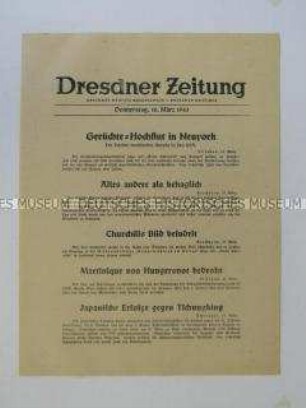 Nachrichtenblatt der "Dresdner Zeitung" u.a. über Proteste in Belgien gegen die Luftangriffe der Alliierten