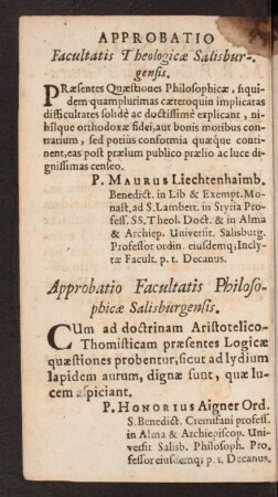 Approbatio Facultatis Theologicae Salisburgensis.