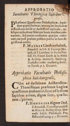 Approbatio Facultatis Theologicae Salisburgensis.