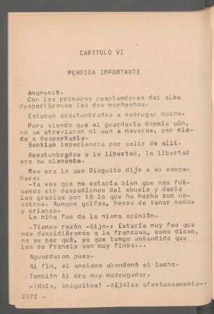 Capítulo VI - Pérdida importante