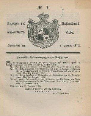 No. 1 - 53. = 1. Januar 1870 - 31 Decbr. 1870