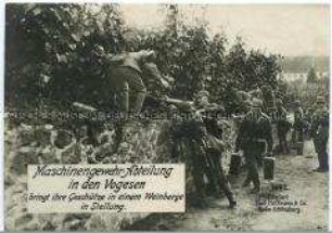 Aufstellung von Maschinengewehren in einem Weinberg in den Vogesen