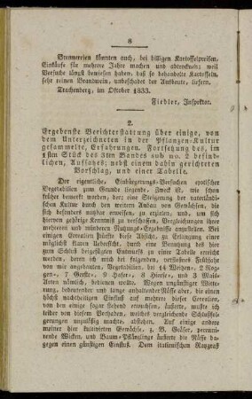 2. Ergebenste Berichterstattung über einige, von dem Unterzeichneten in der Pflanzen-Kultur gesammelte, Erfahrungen. Fortsetzung [...]