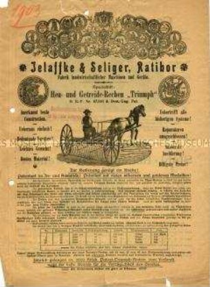 Heu- und Getreide-Rechen "Triumph" / Columbia-Heuwender / Stahl-Radspur-Heuwender
