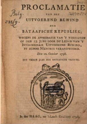 Proclamatie van het uitvoerend bewind der Bataafsche Republiek