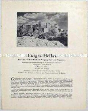 Filmprogramm zu dem deutschen Dokumentarfilm "Ewiges Hellas"