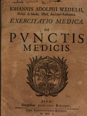 Iohannis Adolphi Wedelii Exercitatio medica de punctis medicis