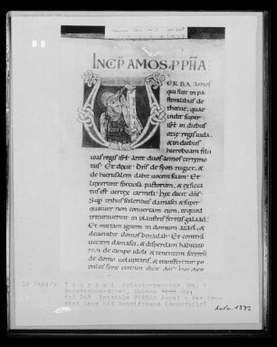 Ms. 1, Goderannus-Bibel, fol. 263, Initiale V, Prophet Amos mit Schriftband