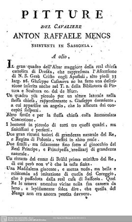 Werkverzeichnis. Pitture del Cavaliere Anton Raphael Mengs