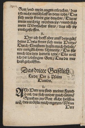 Das dritte Geistlich || Liedt/ Der 3. Psalm || Dauids. ||