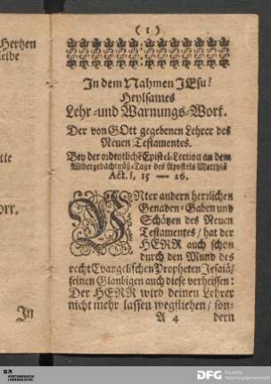 Heylsames Lehr- und Warnungs-Wort.