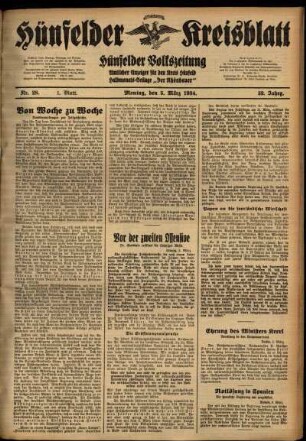 Erste Ausgabe vom Montag, den 05. März 1934.