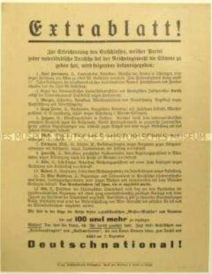 Flugblatt der Deutschnationalen Volkspartei gegen SPD-Politiker und Aufruf zur Reichstagswahl am 7. Dezember 1924