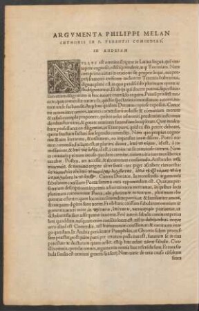 Argumenta Philippi Melanchthonis In P. Terentii Comoedias.