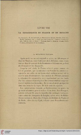 Livre VIII: La Renaissance en France et en Espagne