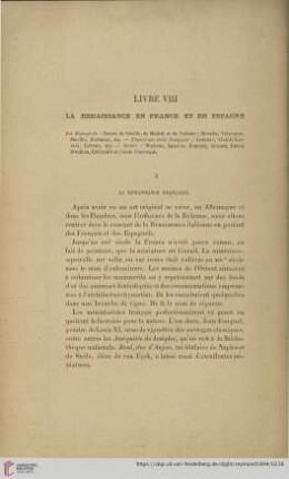 Livre VIII: La Renaissance en France et en Espagne