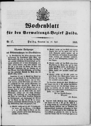 Nr. 17, Ausgabe vom 27. April 1850