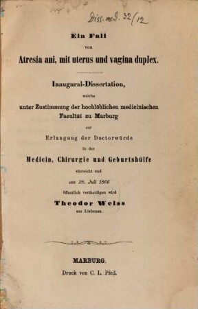 Ein Fall von Atresia ani, mit uterus und vagina duplex