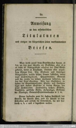 Anweisung zu den erforderlichen Titulaturen und einigen im bürgerlichen Leben vorkommenden Briefen
