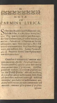 Notae In Carmina Lyrica.