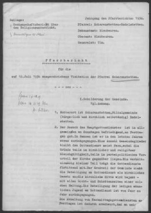 Scharenstetten-Radelstetten (Lonsee): Pfarrbericht 1936