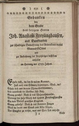 Gedanken bey dem Grabe des seligen Herrn Joh. Anastasii Freylinghausen,...