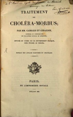 Traitement du cholera-morbus : Extrait des Annales marit. et colon.