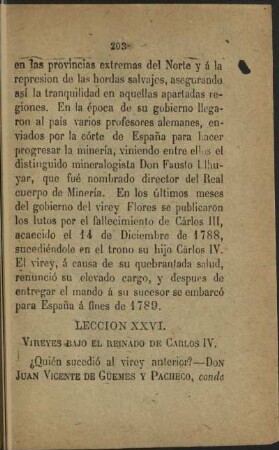 Leccion XXVI. Vireyes bajo el reinado de Carlos IV