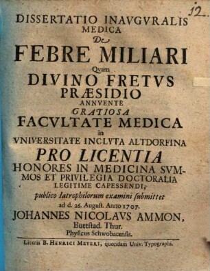 Diss. inaug. med. de febre miliari ...
