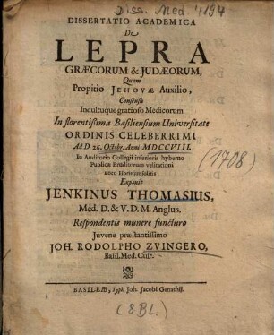 Dissertatio Academica De Lepra Graecorum & Judaeorum