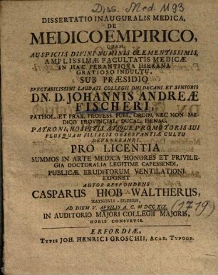 Dissertatio Inauguralis Medica, De Medico Empirico