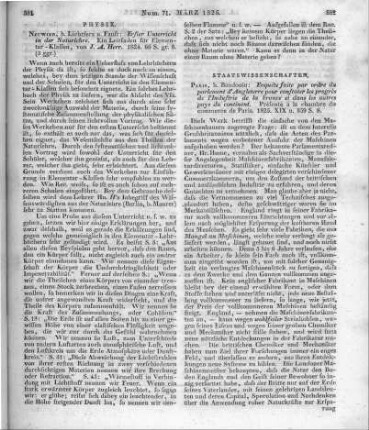 Enquête faite par ordre du Parlament d'Angleterre pour constates les progrès de l'industrie en France et dans les autres pays du continent. Paris: Baudouin 1825