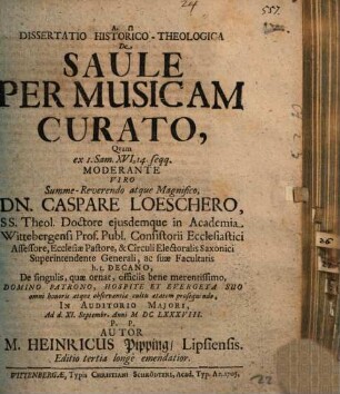Diss. hist.-theol. de Saule per musicam curato