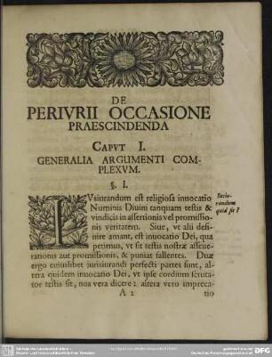 Caput I. Generalia Argumenti Complexum