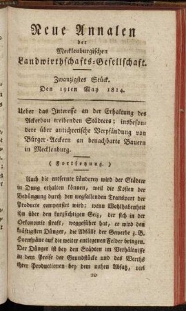 Zwanzigstes Stück. Den 19ten May 1814.