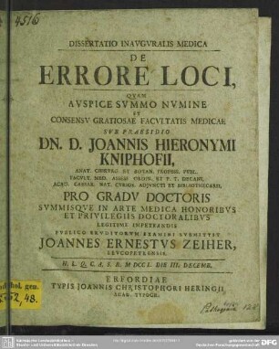 Dissertatio Inauguralis Medica De Errore Loci